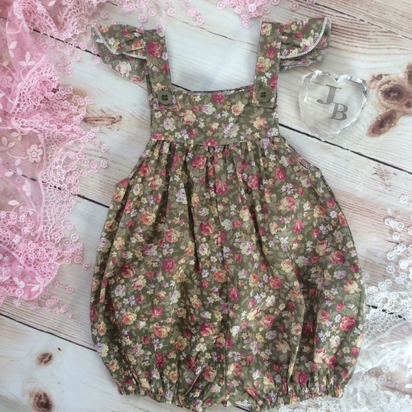 Other - Boutique Baby Girl Olive Floral Romper